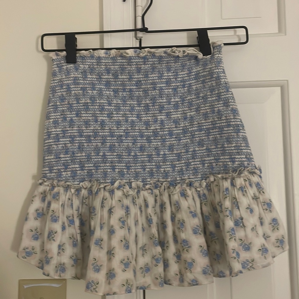 Love shack fancy blue floral skirt